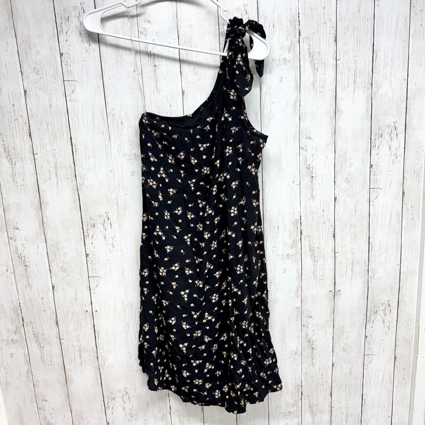 Y2K American Eagle Dress Women Size Small One Shoulder Black Floral Mini Casual