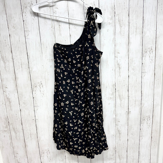 Y2K American Eagle Dress Women Size Small One Shoulder Black Floral Mini Casual