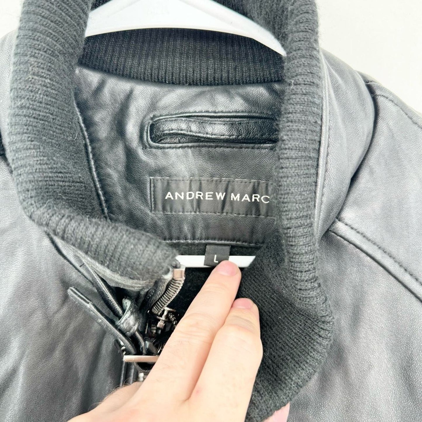 Andrew Marc Leather Full Zip Black Fabian Jacket Size Large