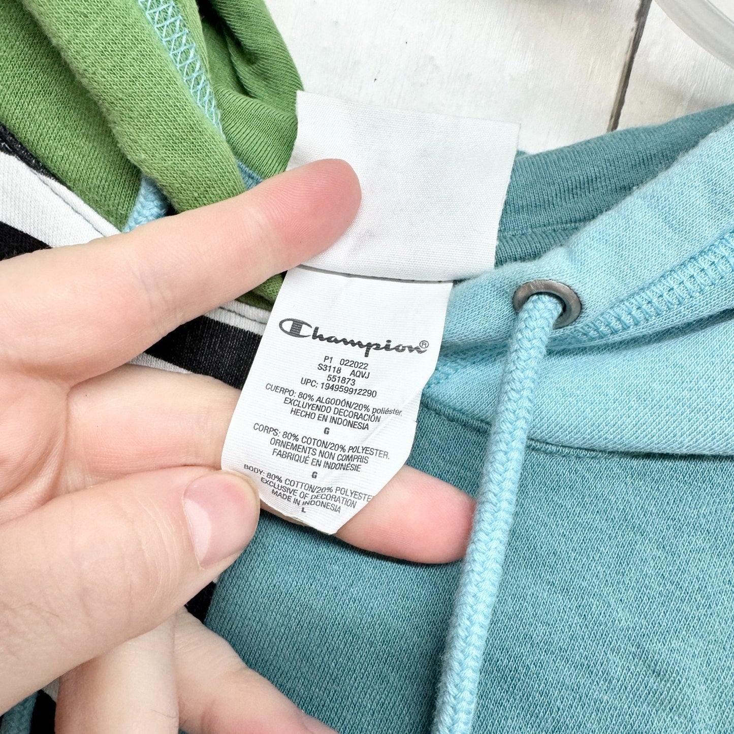 Champion Sweater Men Size Large Mixed Media Long Sleeve Hooded Sweatshirt Pocket