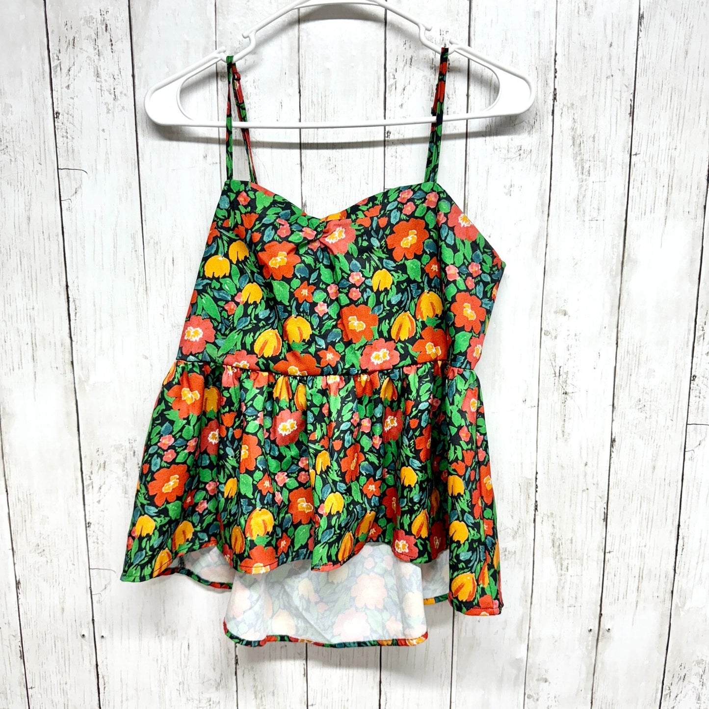 SHEIN Tank Top Women Size L High Low Sleeveless Floral Neon Retro Sweetheart Cut