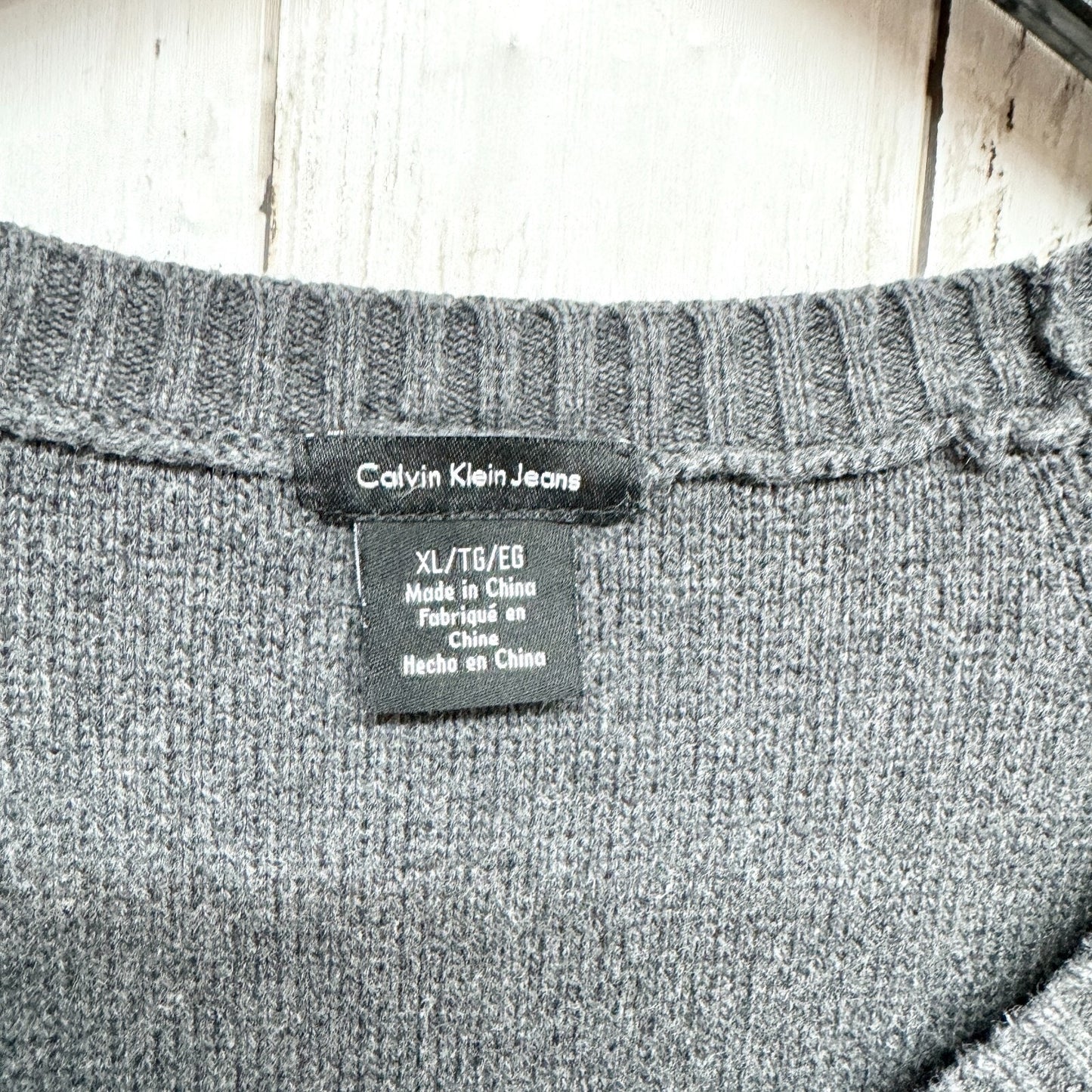 CLAVIN KLEIN Sweater Women Size XL Cable Knit 3.4 Sleeve textured Round Neck