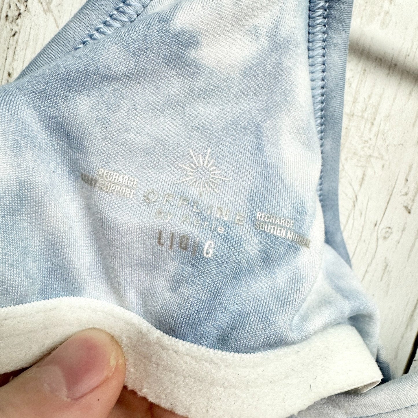 AERIE Sports Bra Women Size Large Hugger Blue Tie Dye Racerback Athletic Crop