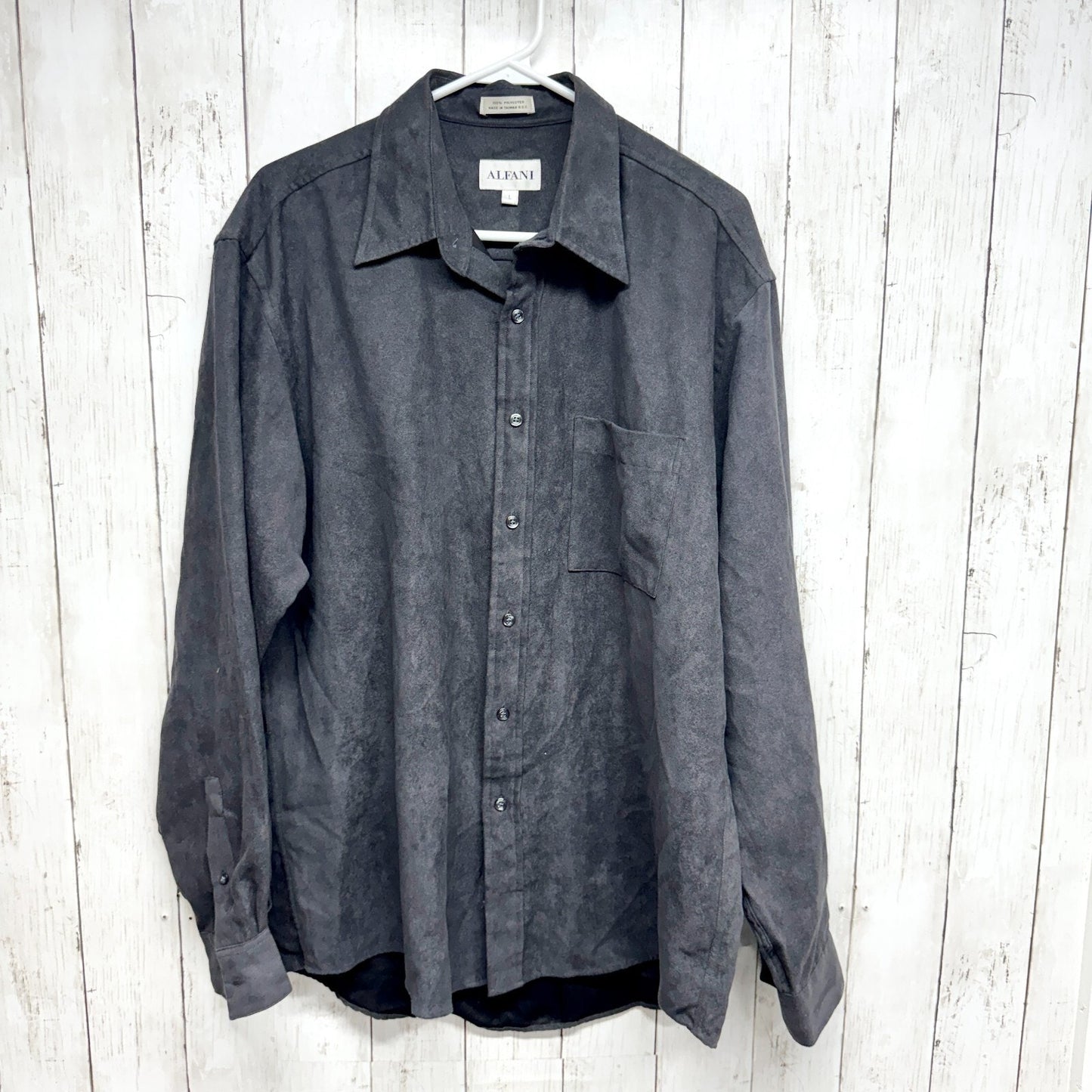 Alfani Chest Pocket Button Up Shirt Men's Large Long Sleeve Gray Polyblend