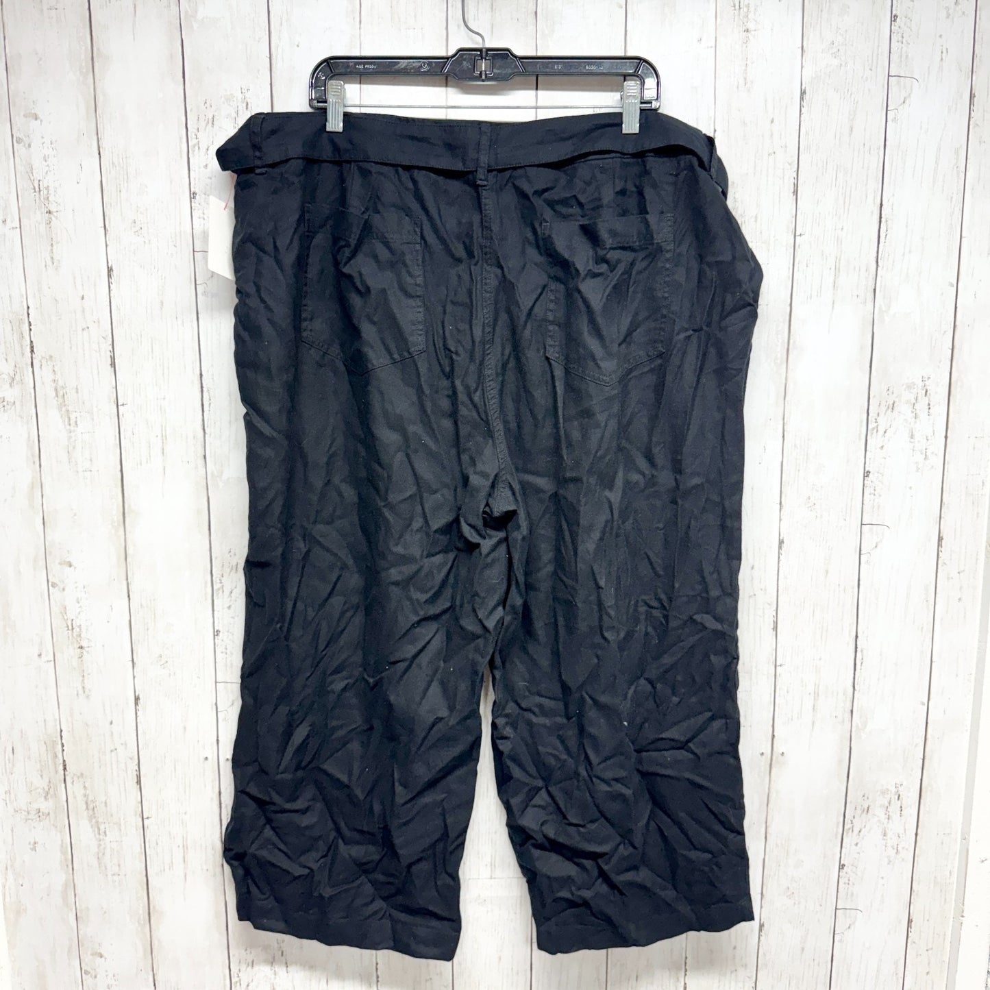 Calvin Klein Pants Women 16W Black Crop Flared Wide Leg Belted Pockets Casual