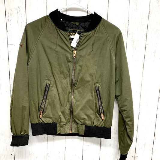 SUPERDRY Women’s Size M Khaki Full Zip Hunter Green Gold Zip Bomber Jacket Coat