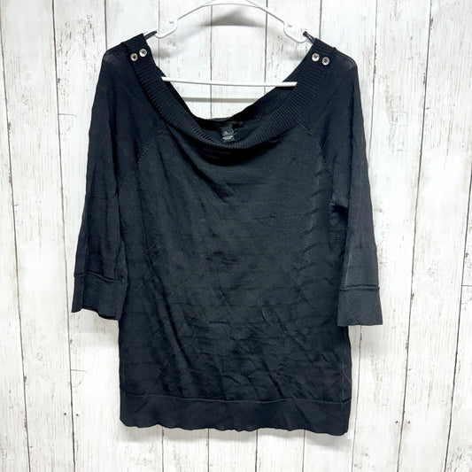 White House Black Market Womens XL Black Textured Boat Neck 3/4 Sleeves Sweater