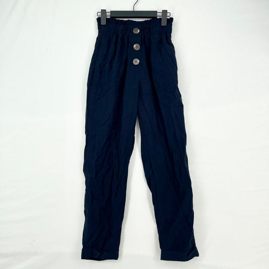 Zara High Waisted Navy Blue Pleated Slim Fit Trousers Size XS