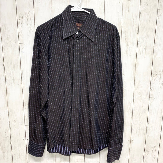 Zara Shirt Mens Chest 20.5" Long Sleeve Collared Button Down Blk Geometric Print