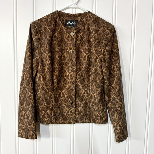 Vintage Audris Brown 1980s Button Down Geometric Padded Shoulder Blazer Size 8