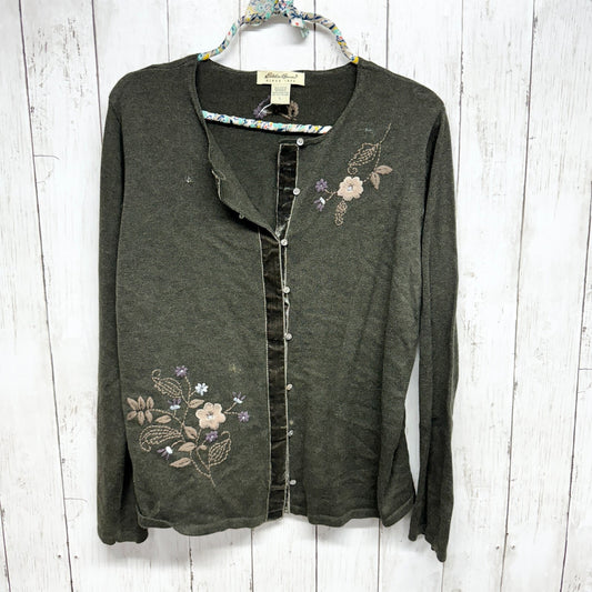 VTG EDDIE BAUER Shirt Women Size L 100% Cotton Cottage Muss Green Button Down