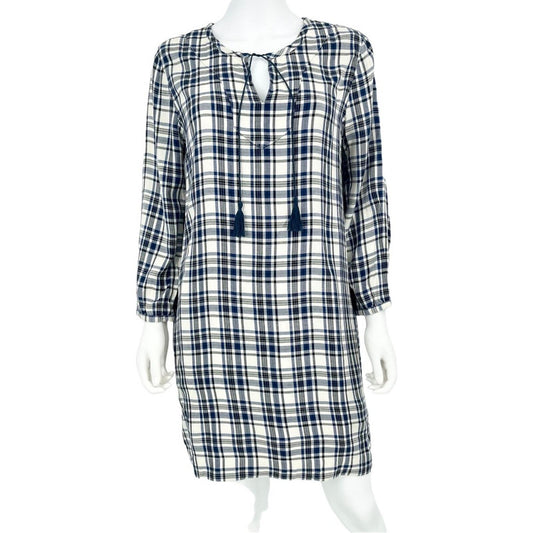 Madewell Plaid Long Sleeve Shift Flannel Blue White Dress Women Size Medium