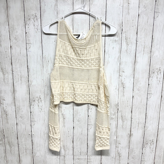 Zara Top Women Size Medium Cream Crochet Cold Shoulder Long Sleeve Crop Blouse