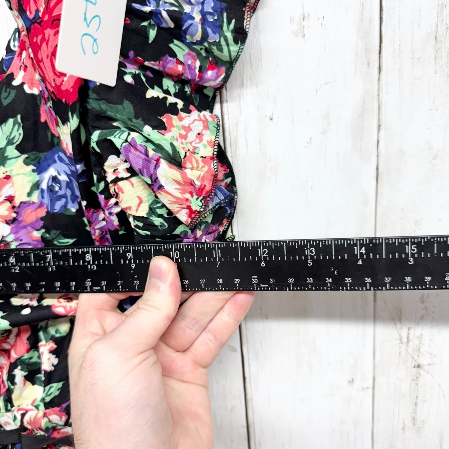Vintage Dress Women Chest 22" Small Black Floral Ruffle Trim Sleeveless Cocktail