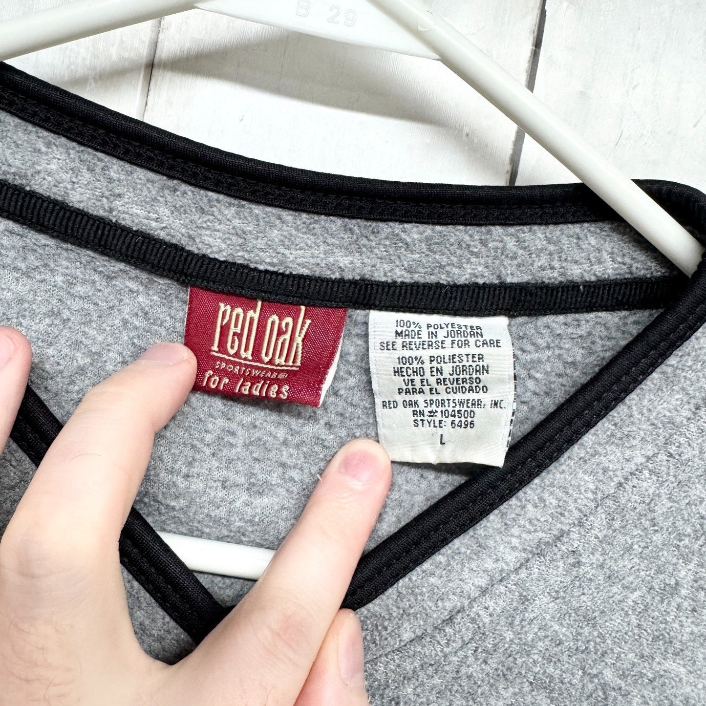 Vtg Red Oak Sweater Women Size Large Gray Fleece VA Tech V-Neck Long Sleeve