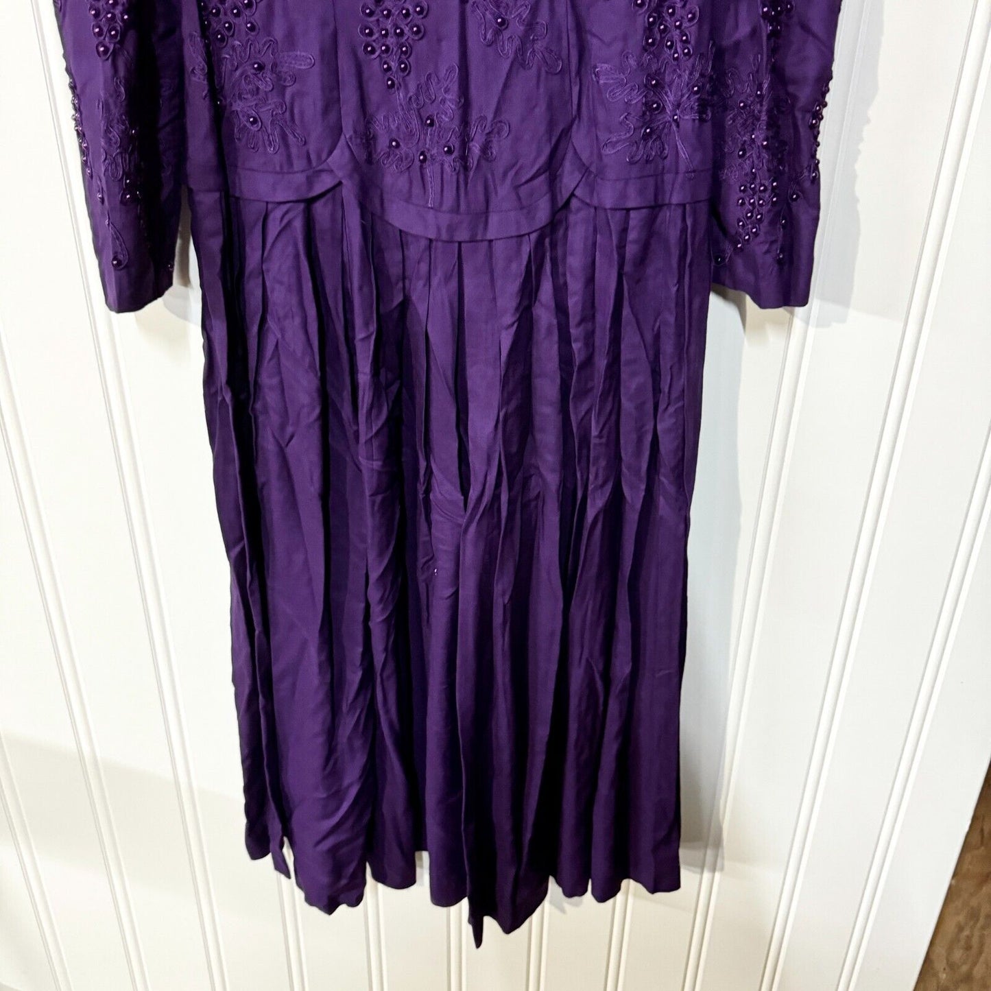 Vintage Marie St. Claire Purple Beaded Padded Shoulder Evening Dress Size 12