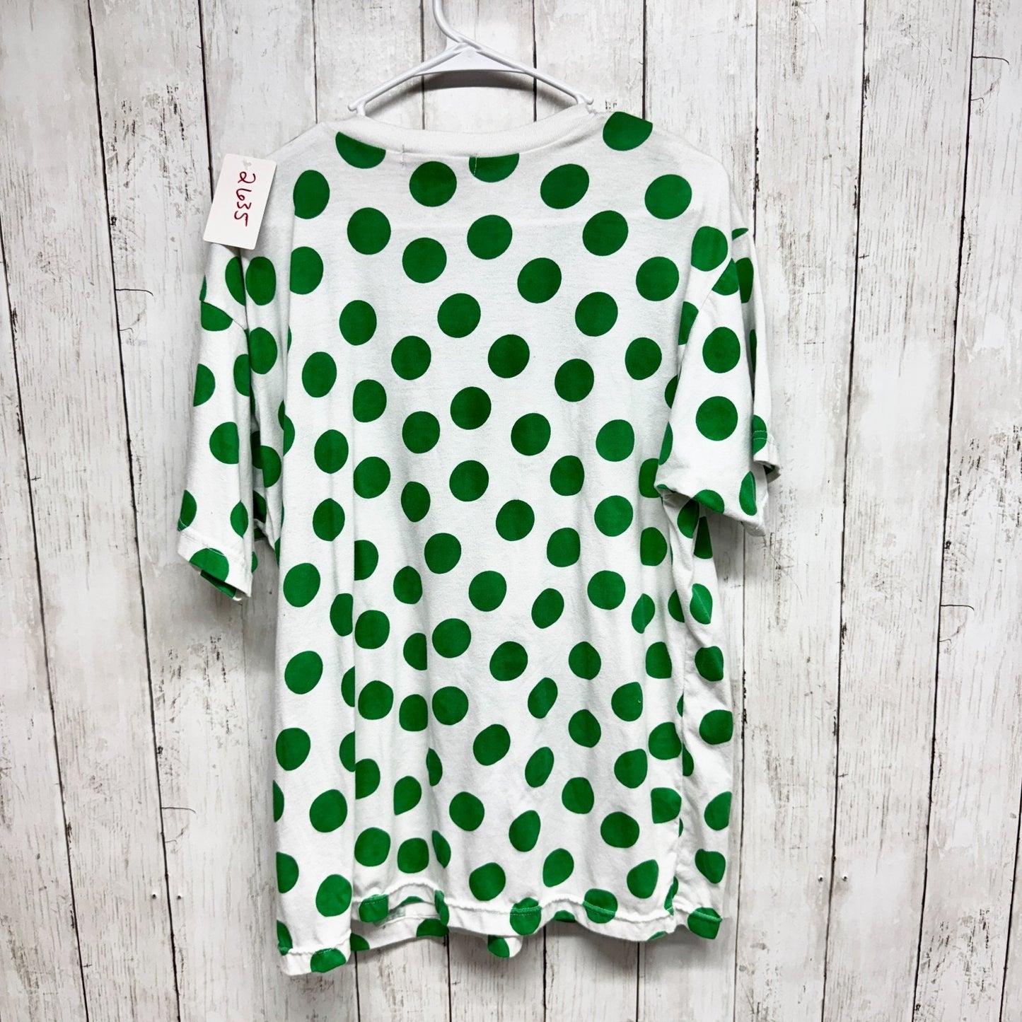 One Step Up Top Women Size Large White Green Polka Dot Crewneck Short Sleeve Tee