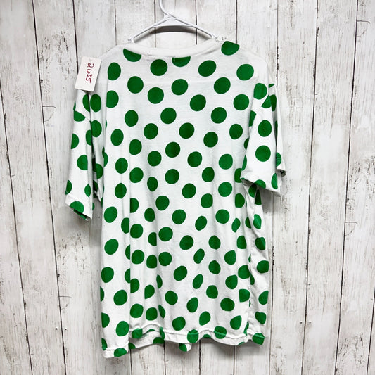 One Step Up Top Women Size Large White Green Polka Dot Crewneck Short Sleeve Tee