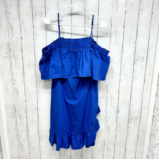 WHO WHAT WHERE Dress Women Size L Royal Blue Cold Shoulder Polyester Mini Ruffle