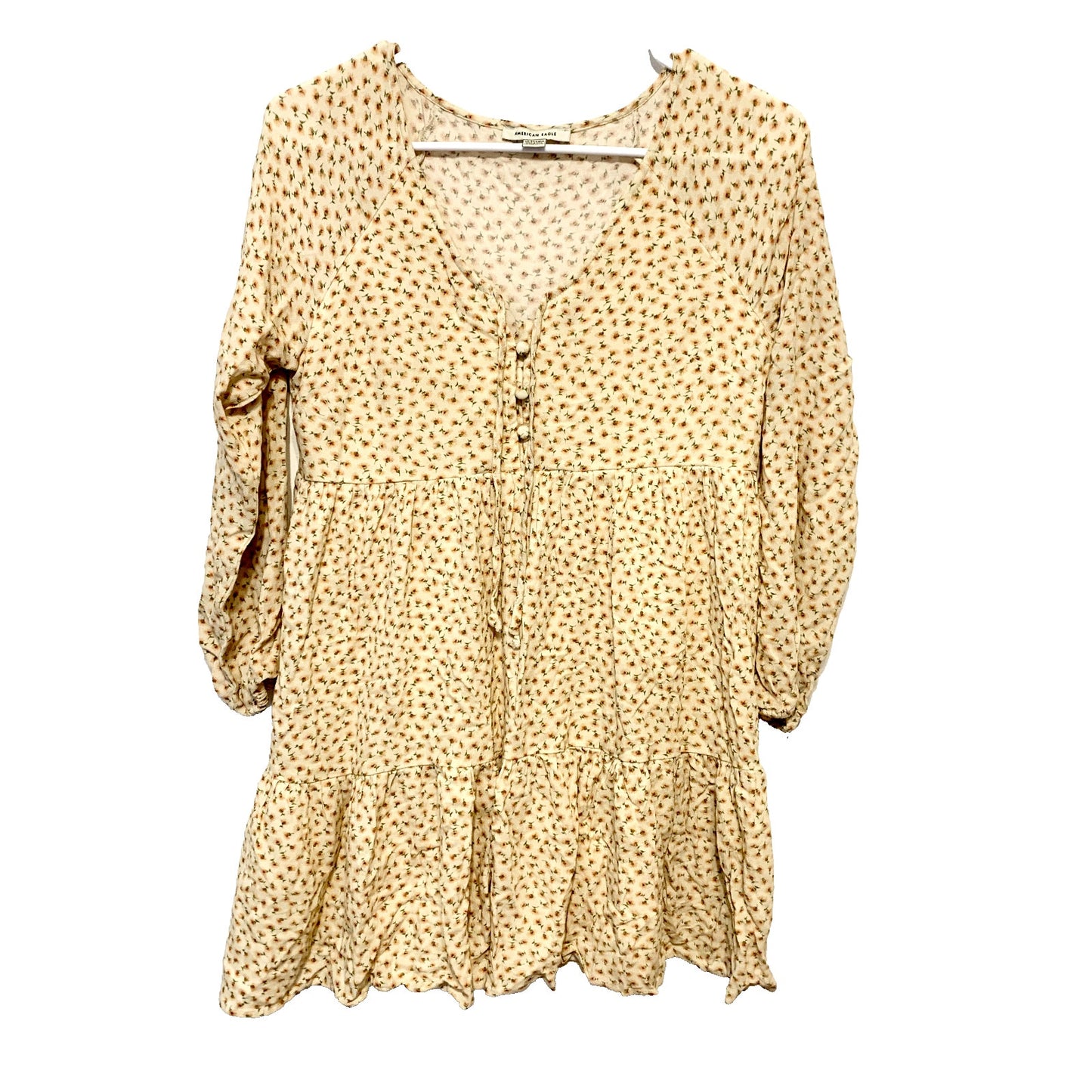 AMERICAN EAGLE Dress Women Size XS Ivory Cottage Core 100% Viscose Floral Mini