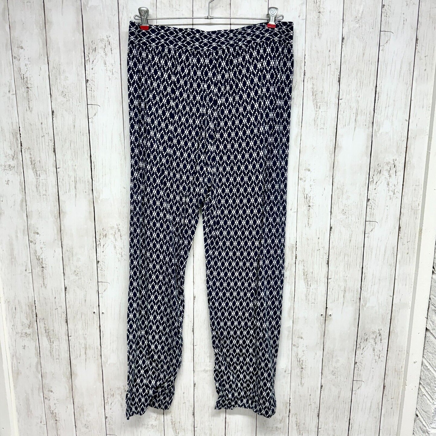HESTER & ORCHARD Pant Women Size M High Waisted Navy Blue Geometric Slim Fitting