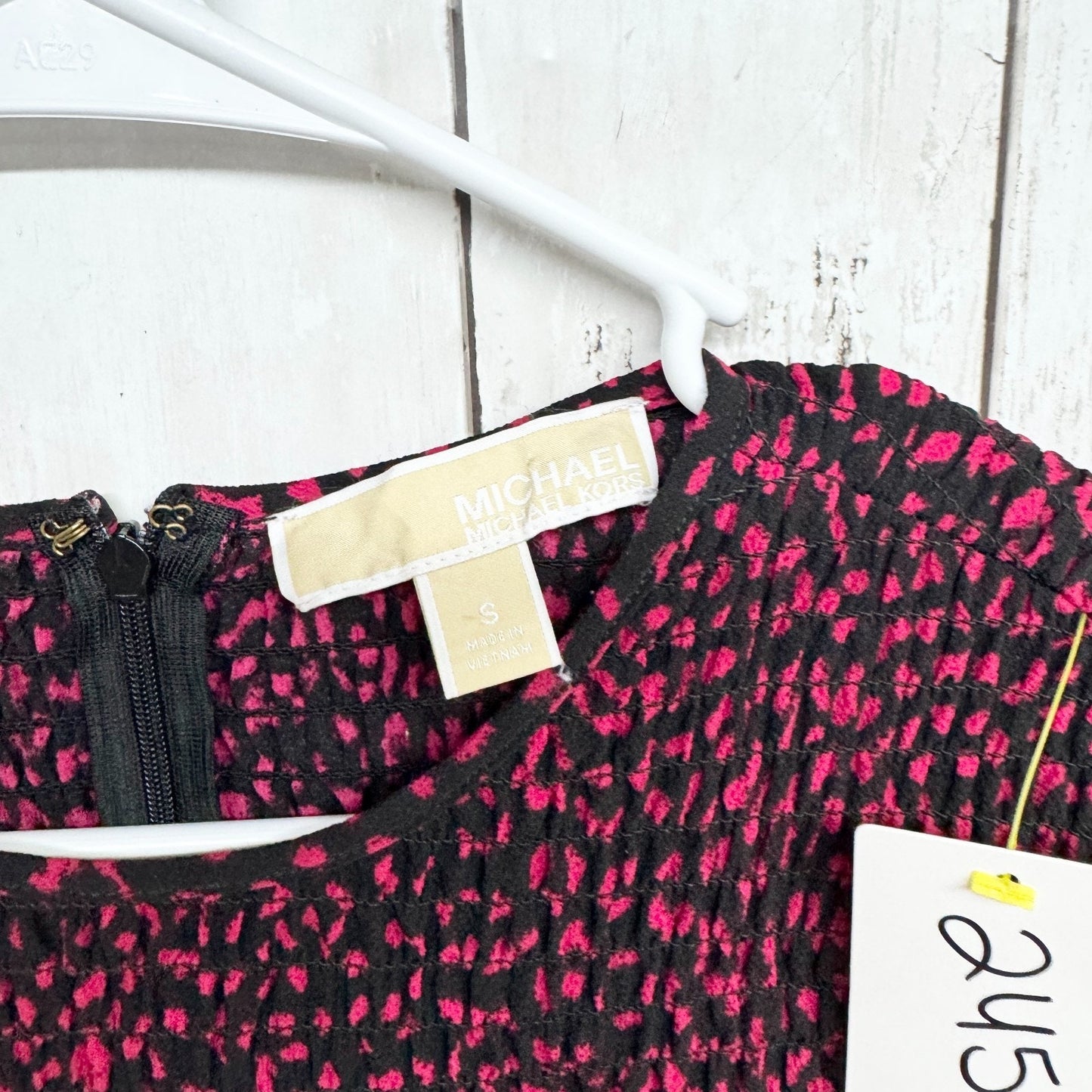 Michael Kors Top Women Sz Small Leopard Purple Print Long Sleeve Smocked Blouse