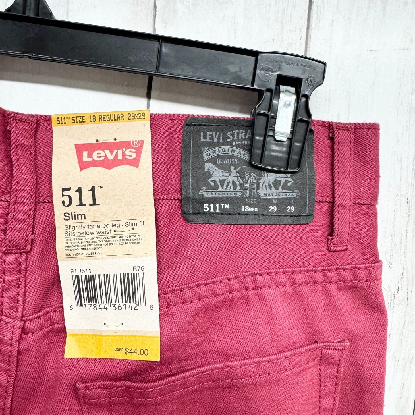 NEW Levi's Pants Men Size 18 Regular 29X29 511 Red Slim Fit Tapered Leg Jean