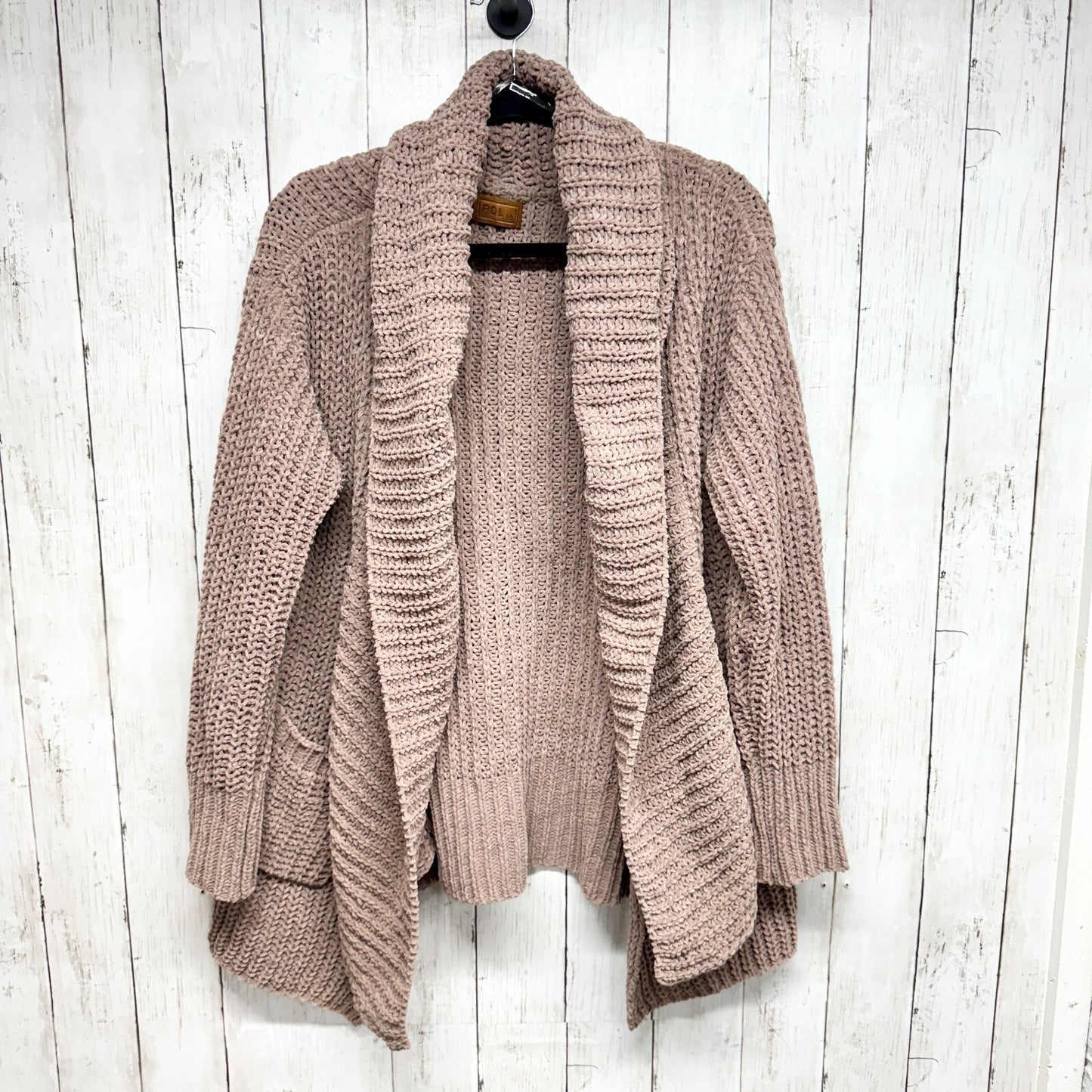 POL Sweater Women's Size Medium Chunky Blush Pink Chenille Open Front Cardigan