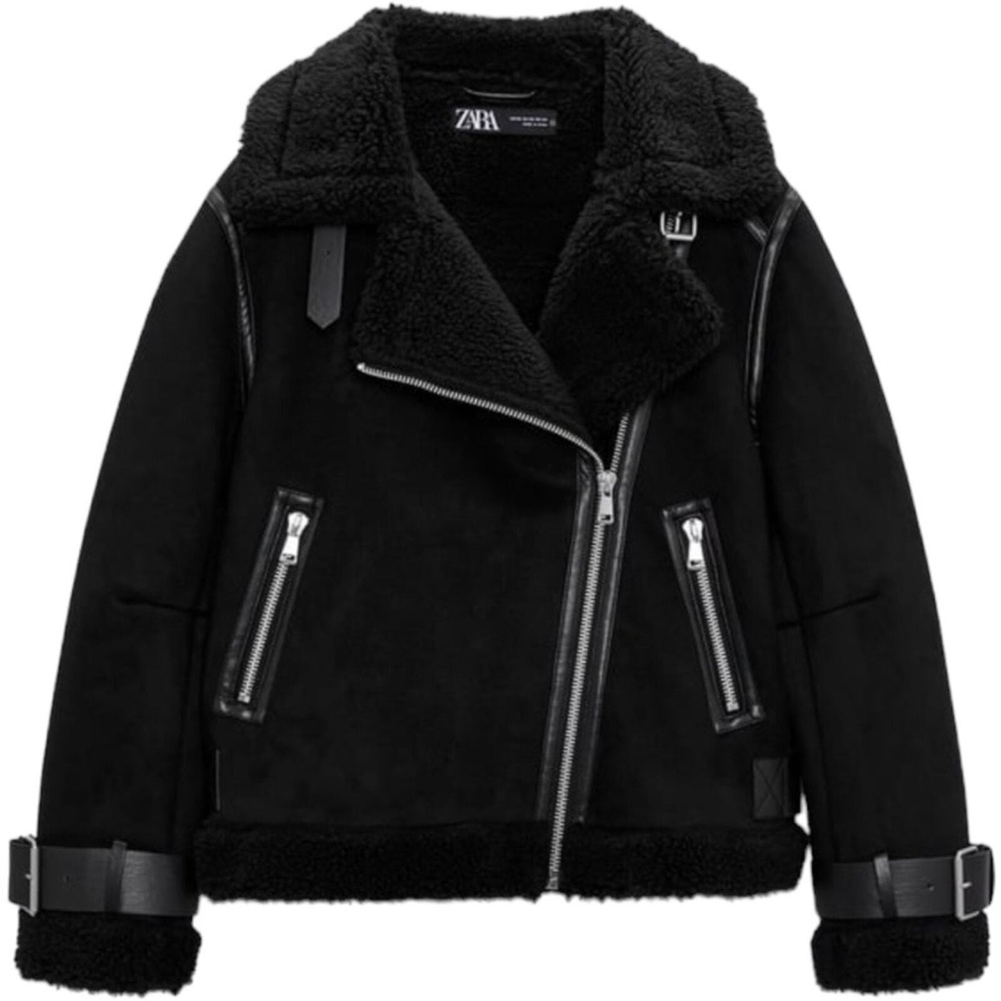 Zara Double Asymmetrical Biker Jacket Fleece Jacket Size XL