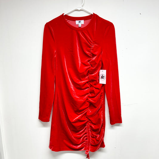 Juicy Couture Women Red Velvet Rutched Mini Dress Size Large