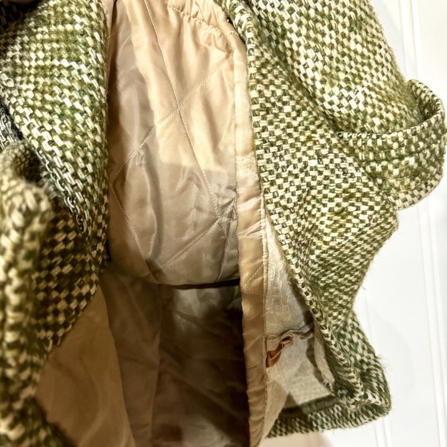 Vintage DAVIS OF BOSTON LAZAROUS Pea Coat Women Green Woven Double Breasted
