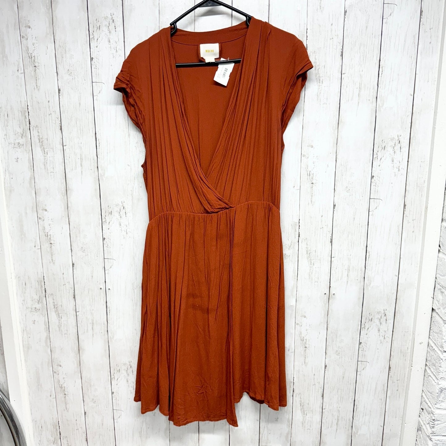 ANTHROPOLOGIE MAEVE Dress Women Size L Burnt Orange Cap Sleeve Mini Cross Over