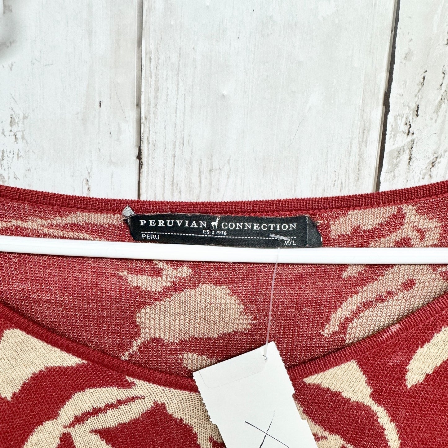 Peruvian Connection Sweater Women Size M/L Botanical Boat Neck 3/4 Sleeve Blouse