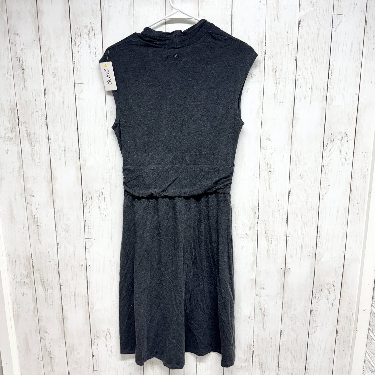 Prana Dress Women Size Small Gray Jersey V-Neck Sleeveless Shirred Waist Mini