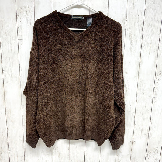 Joseph Lyman Sweater Women Large Chunky Wool Long Sleeve Brown V Neck Pull Over