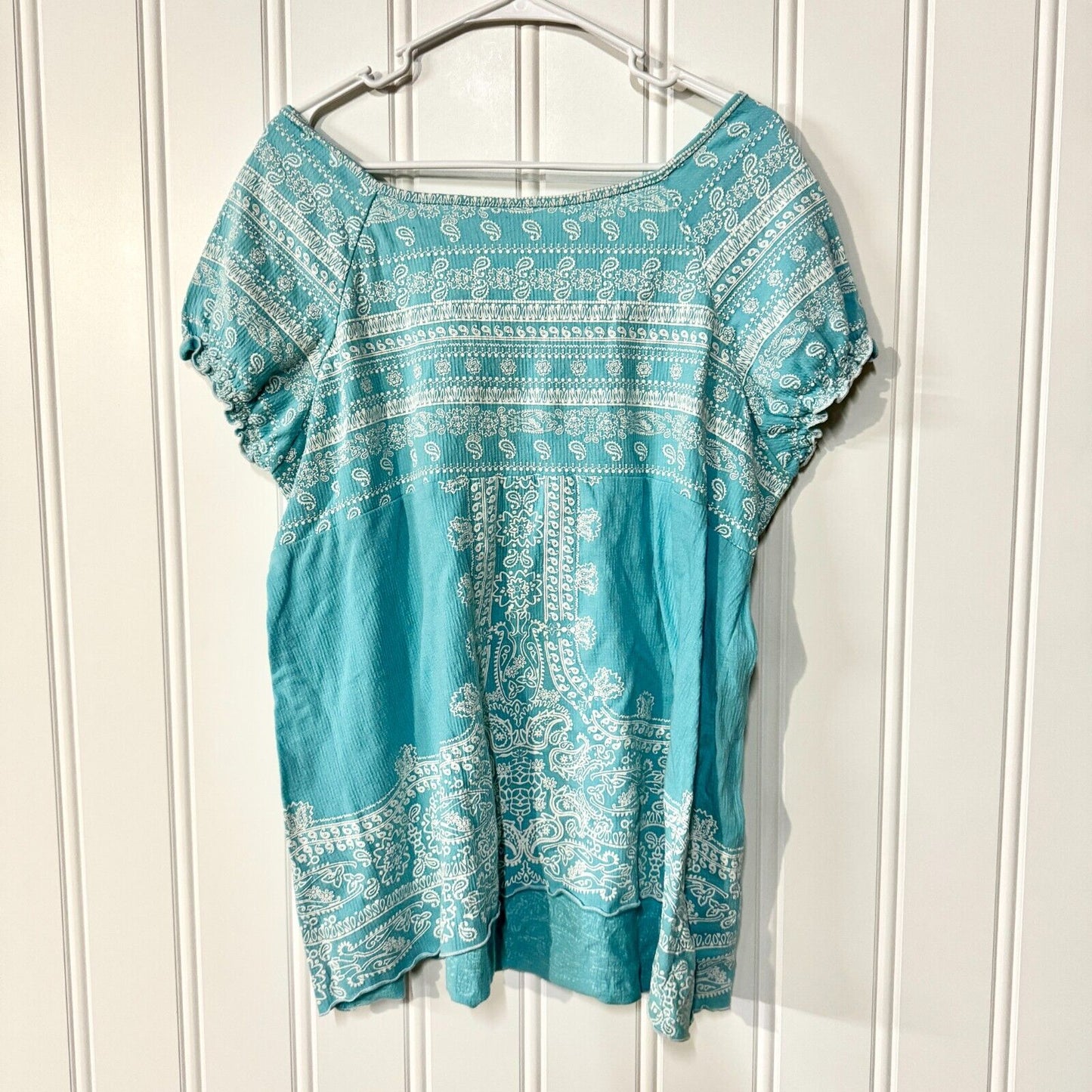 Cato Shirt Blue Embroidered Short Sleeve Squared Neck Cotton Size 22/24W