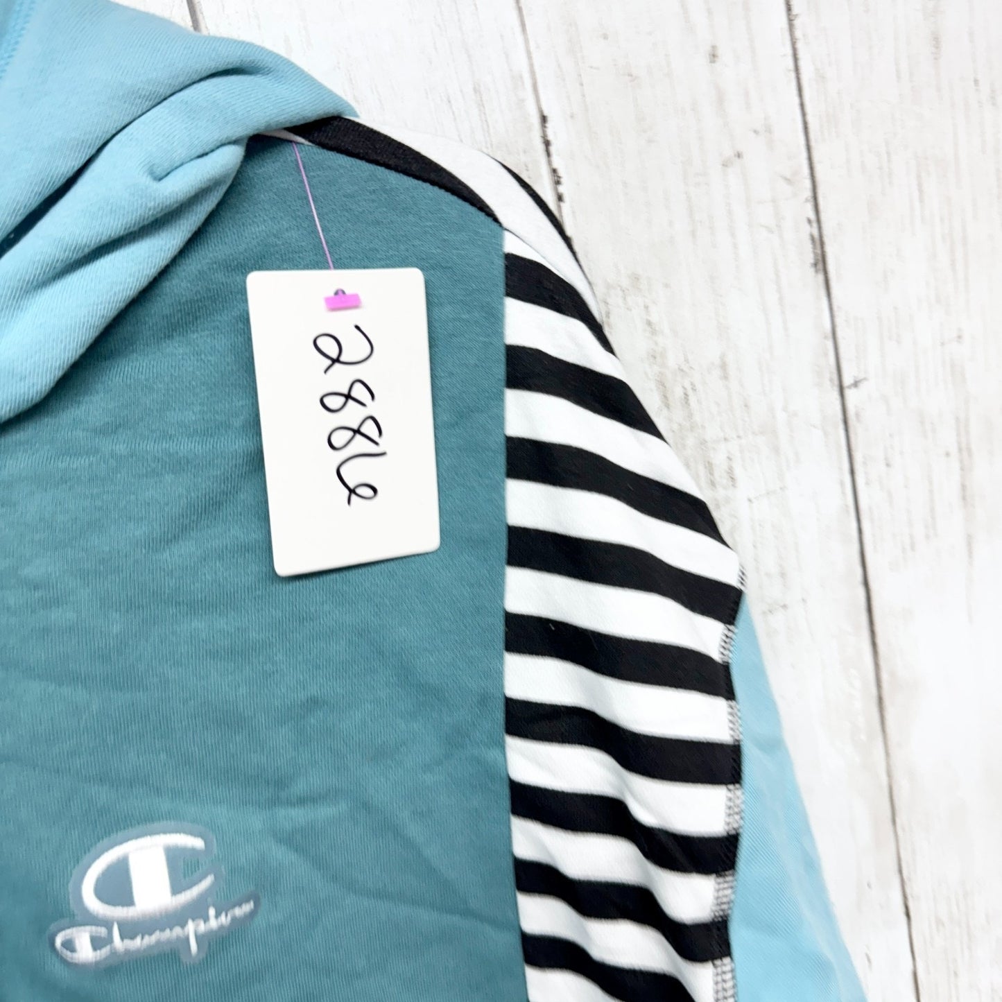 Champion Sweater Men Size Large Mixed Media Long Sleeve Hooded Sweatshirt Pocket