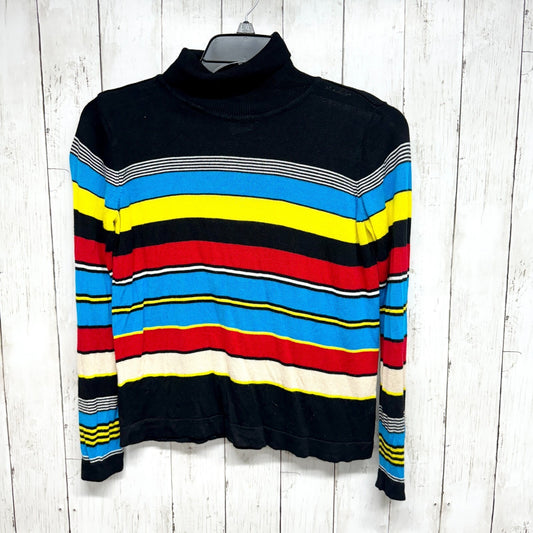 VTG Modcloth Women Top M Black Colorful Striped Viscose Turtleneck Long Sleeve