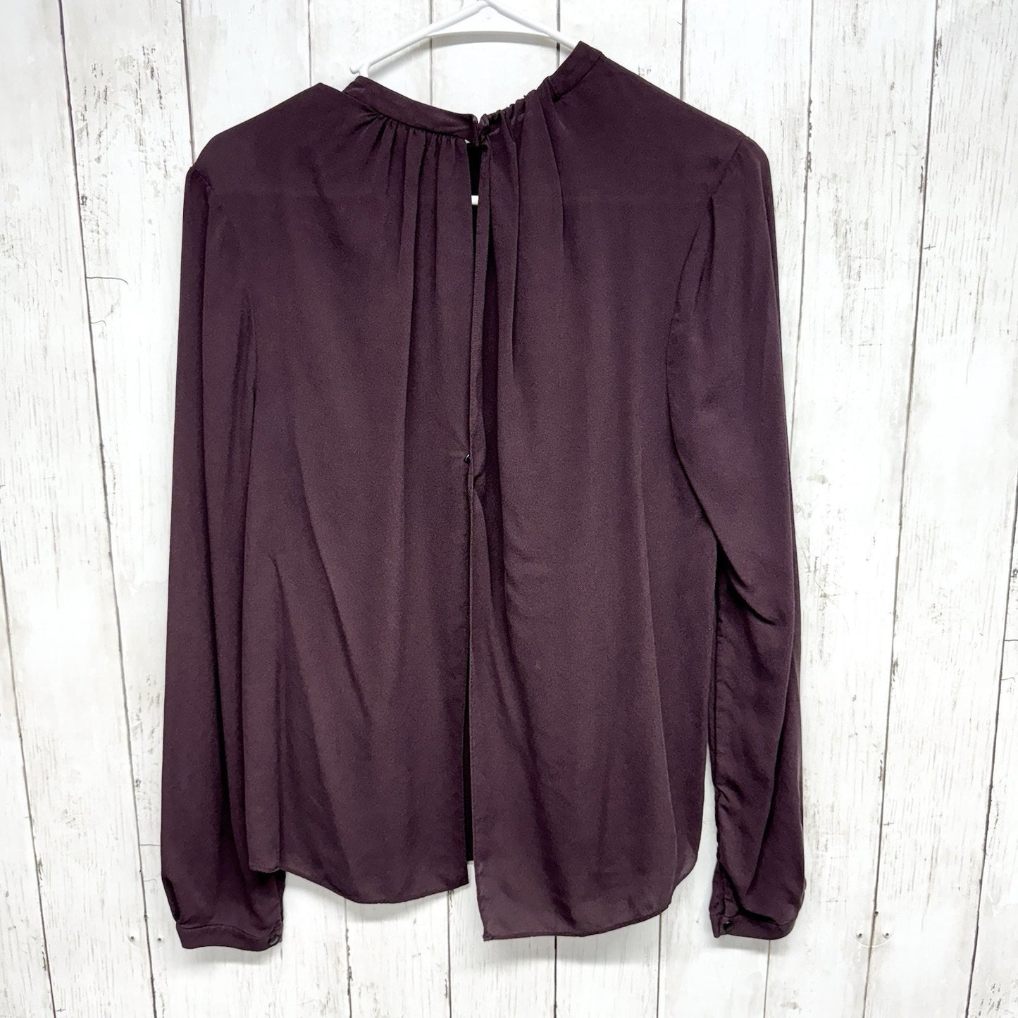A.L.C Blouse Women Size M Long Sleeve Mock Neck 100% Silk Plum Purple Open Back