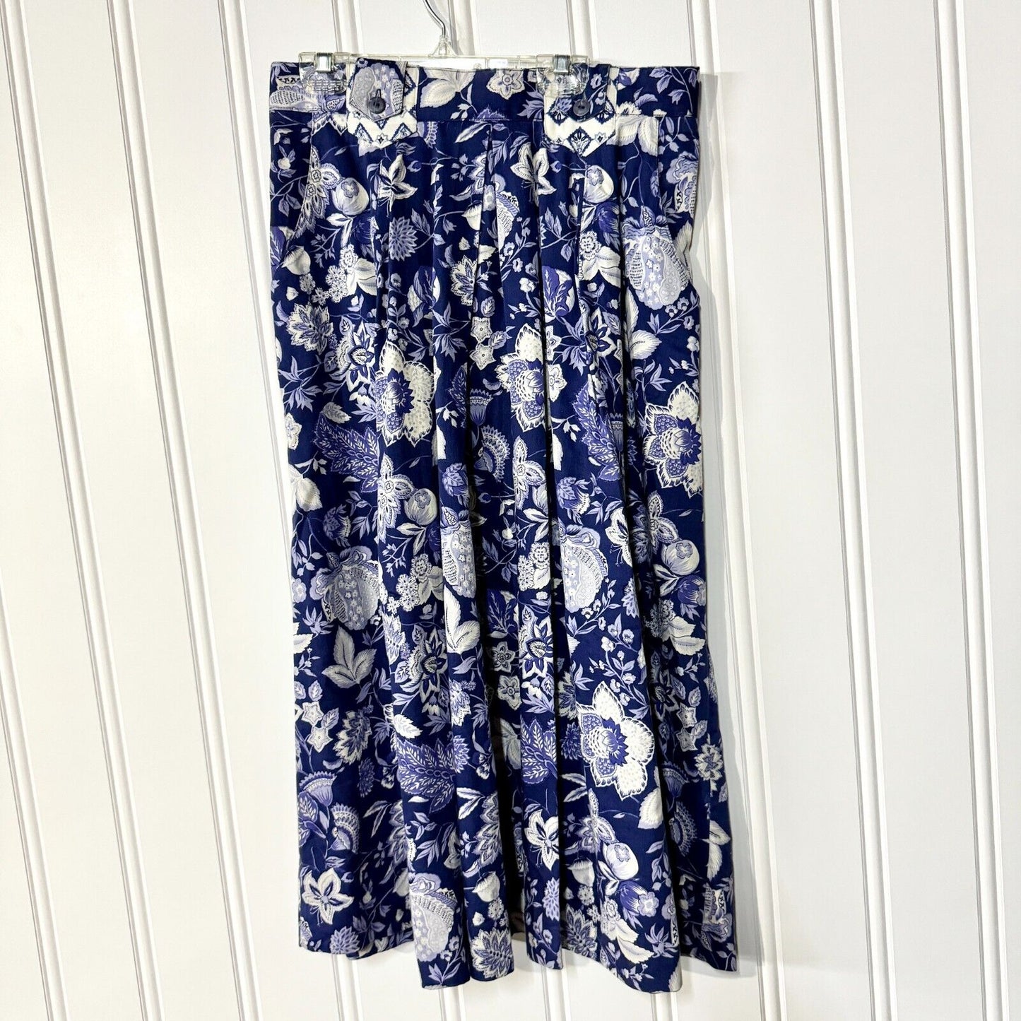 VTG Alexander Campbell 2 Piece Blue Button Down Top & Skirt Set Floral Collared