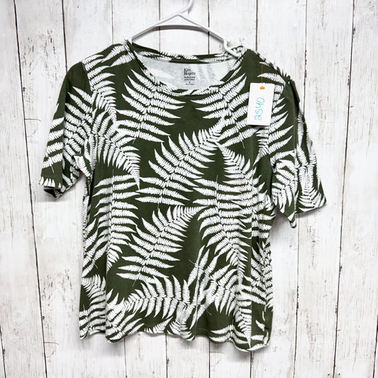 Kim Rogers Blouse Women Size Small Palm Print Round Neck Short Sleeve Tee Shirt