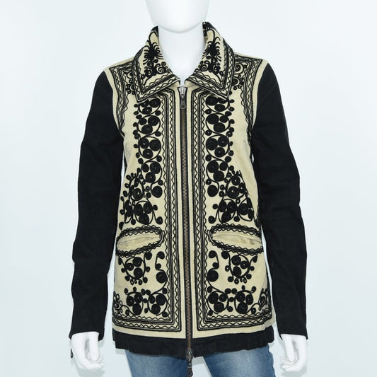Free People Women's Stitched Quills Black & Cream Embroidered Jacket Size XS
