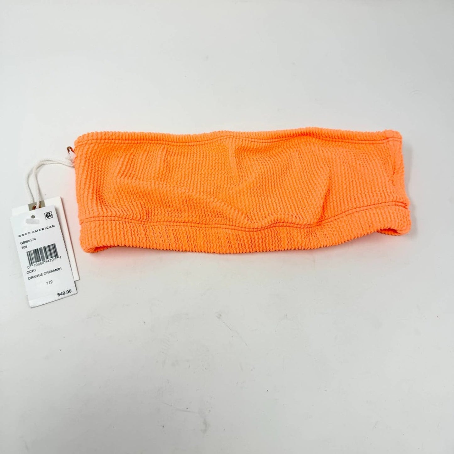 Good American Women Orange Cream Crinkle Basic Bandeau Bikini Top Size 1/2 S/M