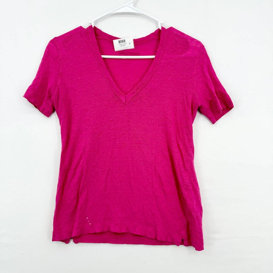 Zadig & Voltaire Women's Hot Pink V-Neck Short Sleeve Linen T-shirt Size M