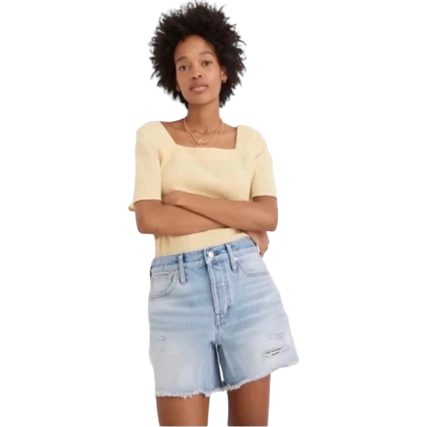 Madewell Light Blue Wash Relaxed Mid-Length Denim Short Women's Sz 24