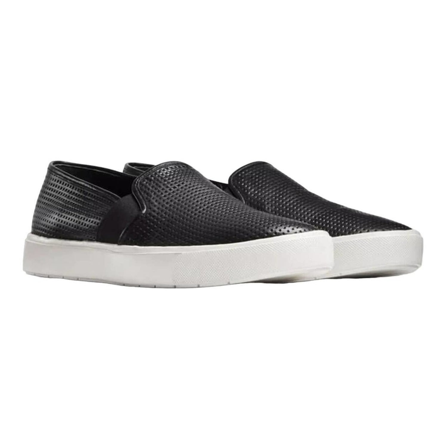 Vince Womens Sneakers Black Leather Slip On Perforated Textured 9 M