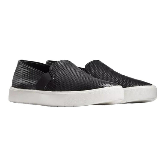 Vince Womens Sneakers Black Leather Slip On Perforated Textured 9 M