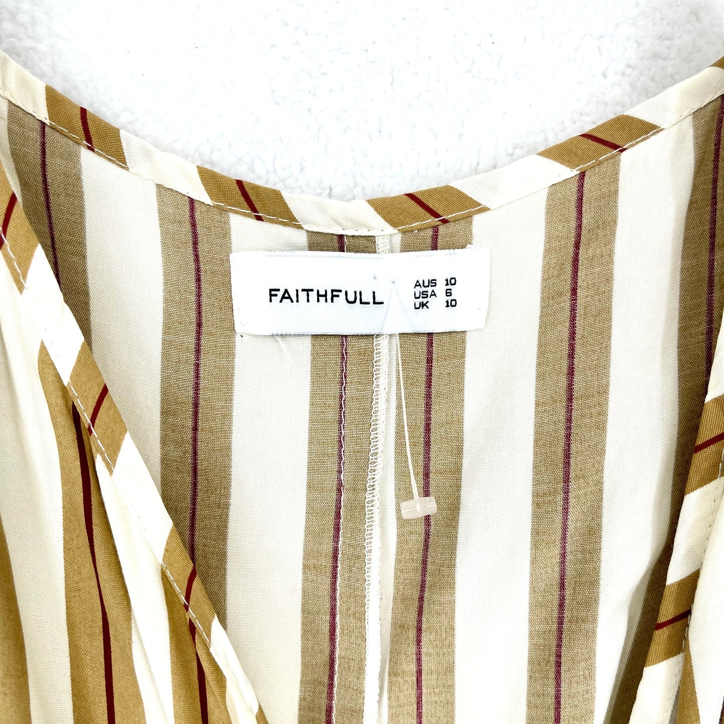 Faithfull Women's Kara Tan and White Striped Tank Mini Wrap Summer Dress Size 6