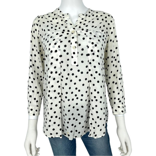Anthropologie Maeve Women’s White Polka Dot 1/4 Button Down Blouse Small