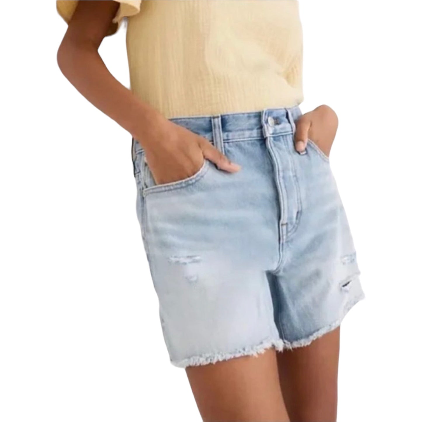 Madewell Light Blue Wash Relaxed Mid-Length Denim Short Women's Sz 24